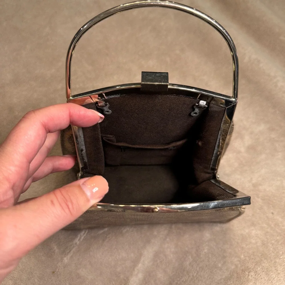 Vintage Snake‎ Print Handbag Top Handle Clutch Old Hollywood Glam Evening Bag